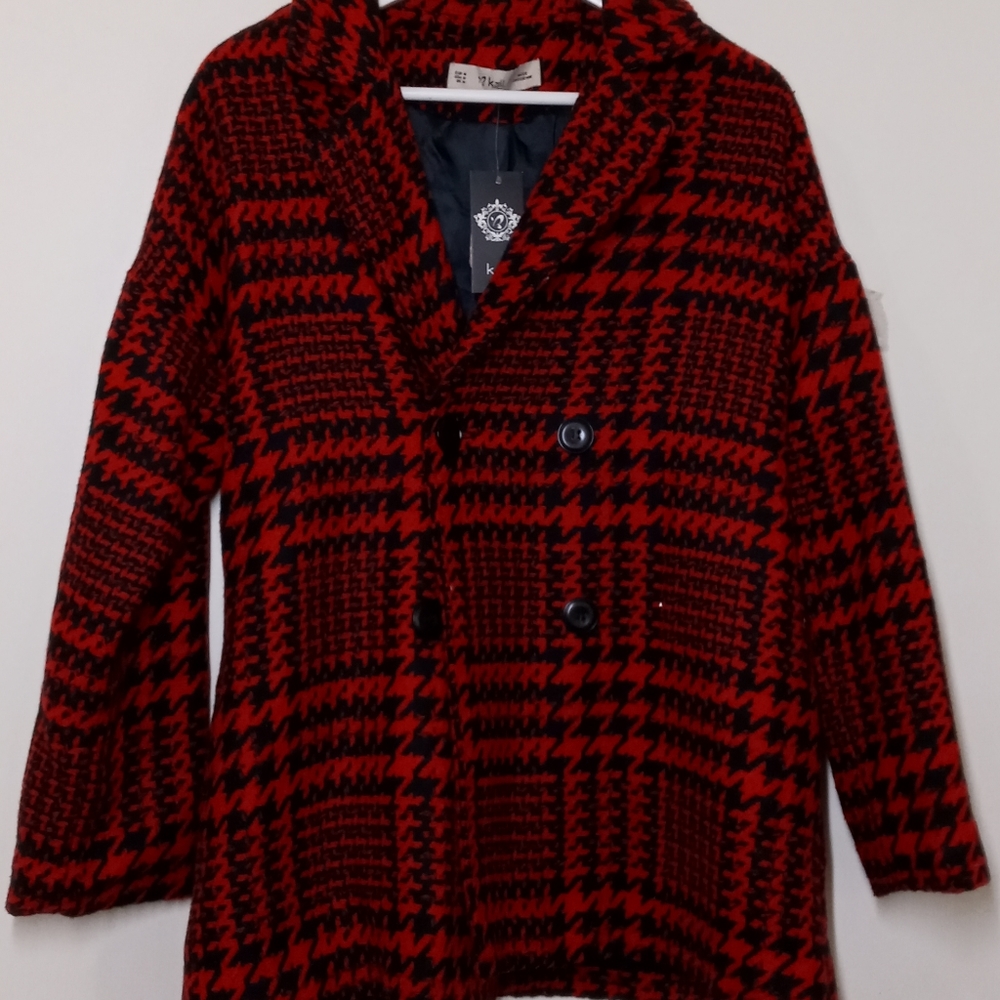 K Zell Paris Wool Coat Red & Black Checkered